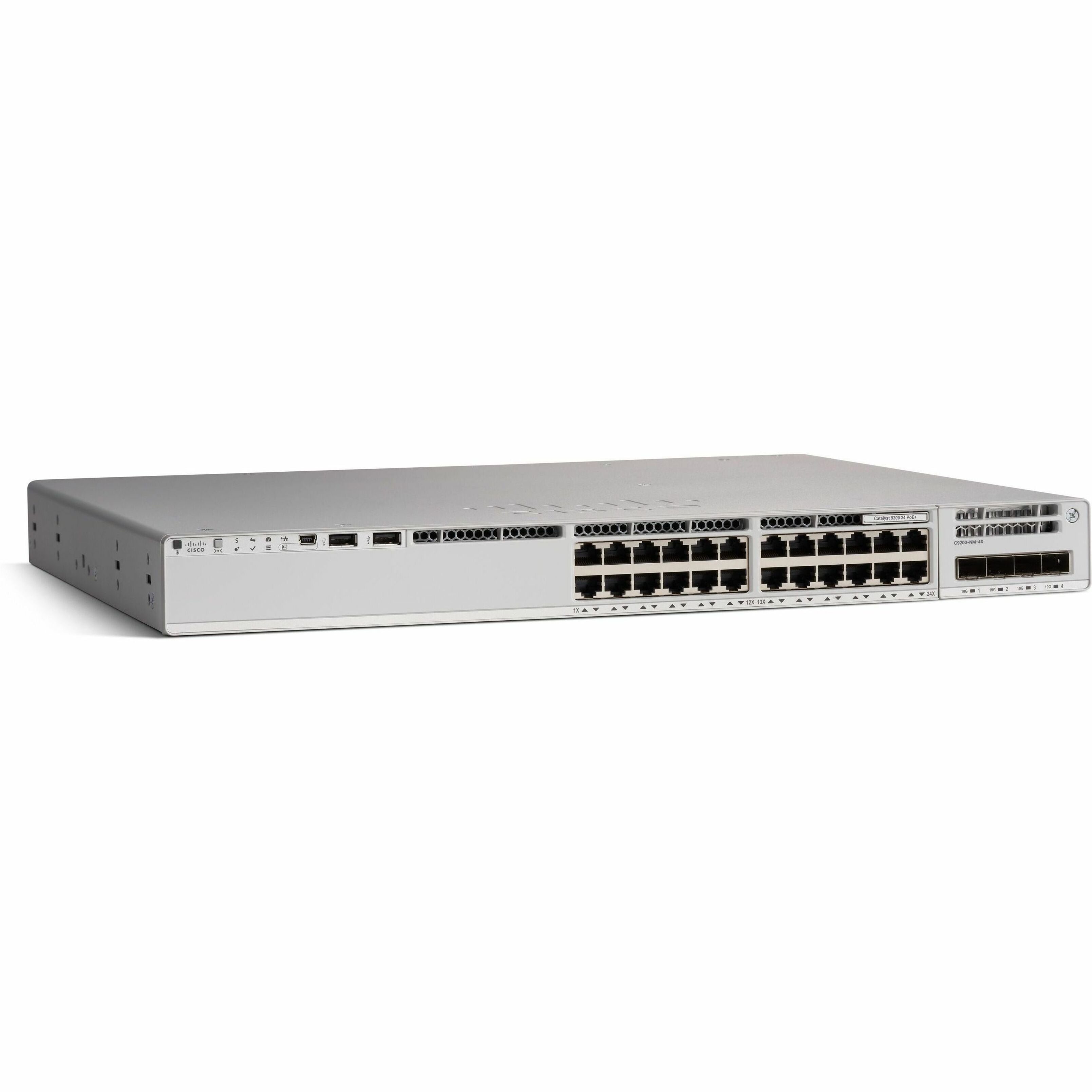 Коммутатор CISCO Catalyst 9200 24-port full PoE+, Modular uplink option, PS 1x600W, Network Advantage, PoE 370/740W , C9200-24P-A
