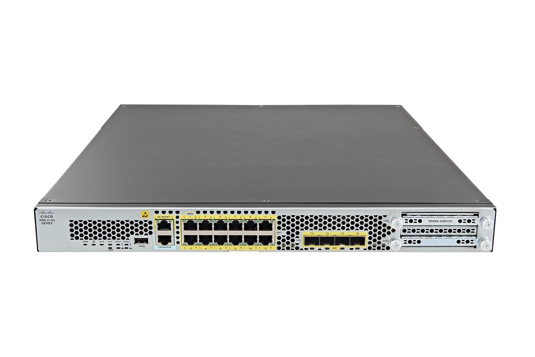 Межсетевой экран CISCO Firepower 2110 NGFW Appliance Firewall 6G, NGFW 3.4G, IPS Thr 3.5G, 12x 1GbE RJ-45, 4x SFP, 1U, Fixed mount brackets, FPR2120-NGFW-K9 (FPR2110-NGFW-K9)