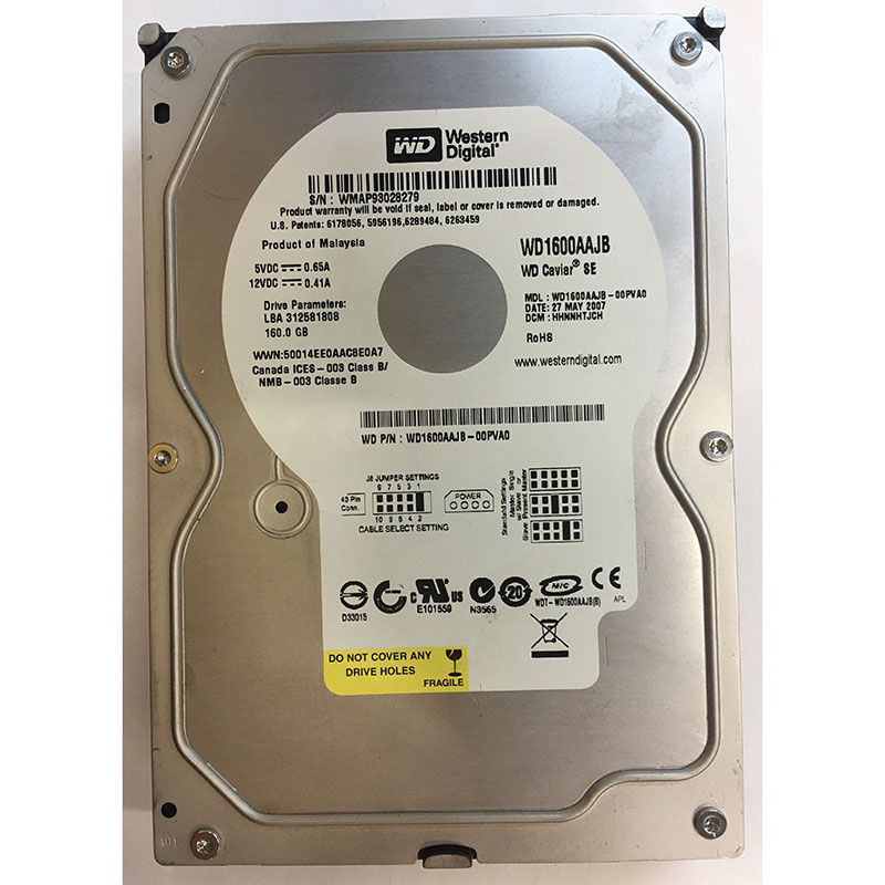 Жесткий Диск Western Digital Caviar Blue 160Gb (U100/7200/8Mb) IDE(WD1600AAJB)