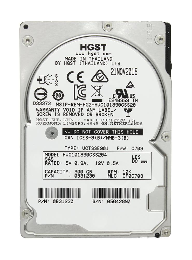 Жесткий Диск HGST (Hitachi) Ultrastar C10K1800 900Gb (U1200/10520/128Mb) Secure Erase 512n 12G SAS 2,5"(HUC101890CSS204)