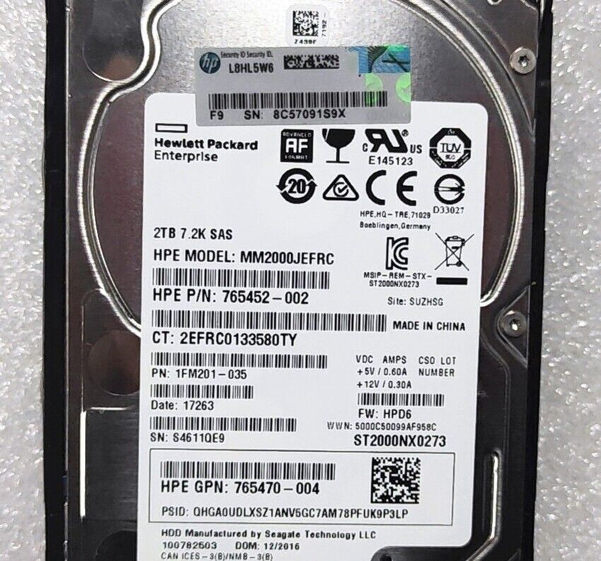 Диск жесткий 2ТВ SAS 12G 7,2K 2,5 SFF for gen 8-10 765873-001 HP