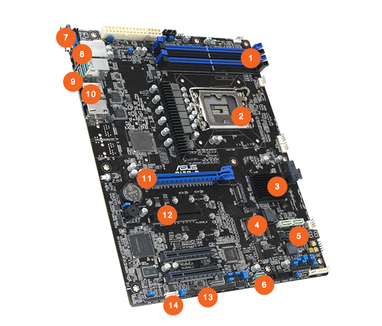 Материнская плата для сервера ASUSP13R-E ATX (1 x Socket 1700 Xeon E, C262, 4 x DDR5 DIMM 4800MhZ, 8 x SATA3, 1 x PCI-E x16, 3 x PCI-E x8, 1 x M.2 M-Key 22110, 2 x 1GbE (Intel I210AT2), ASMB11-iKVM) P/N: 90SB0CS0-M0UAY0, Материнская плата для сервера ASUS P13R-E ATX, 00-00037315